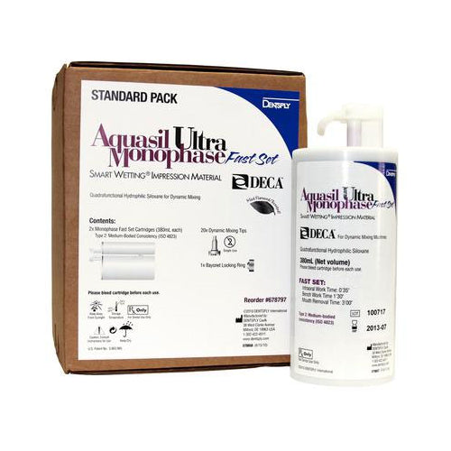 Dentsply 678797 Aquasil Ultra DECA Monophase Smart Wetting Material Fast Set 2/Pk 380 mL Dentsply 678797 Aquasil Ultra DECA Monophase Smart Wetting Material Fast Set 2/Pk 380 mL